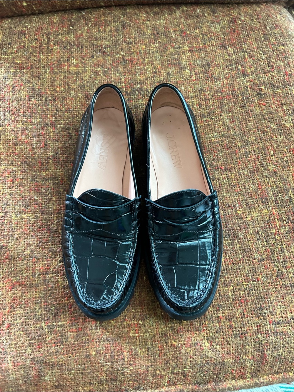 J. Crew Black Croc-Embossed Penny Loafers
